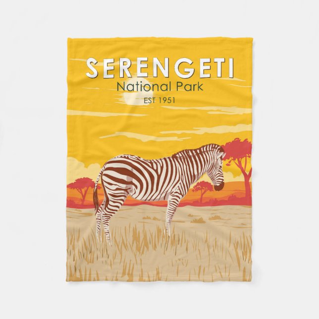 Serengeti National Park Zebra Travel Art Vintage Fleece Blanket (Front)