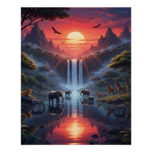 Serengeti Sunset: A Wildlife Oasis Poster