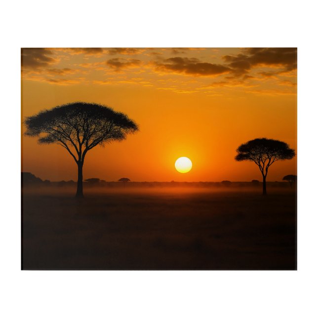 Serengeti sunset above the grassland acrylic print (Front)