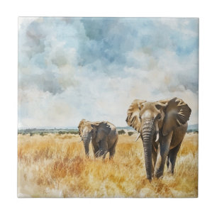 Serengetti Elephants Ceramic Tile
