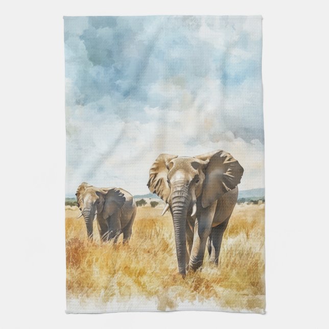 Serengetti Elephants Kitchen Towel (Vertical)
