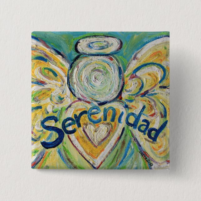 Serenidad Angel Art Button Pin Pendant (Square) (Front)