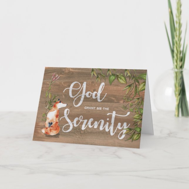Serenity 12 Step Recovery With Fox on Wood Card (Front)