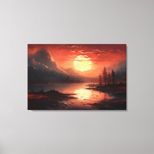 Serenity at Dusk Realistic Impression of Mountain Canvas Print