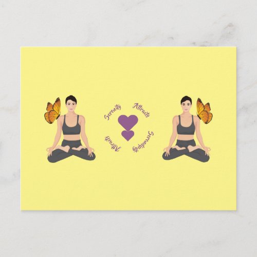 Serenity Attracts Serendipity Yoga Butterfly Love Postcard