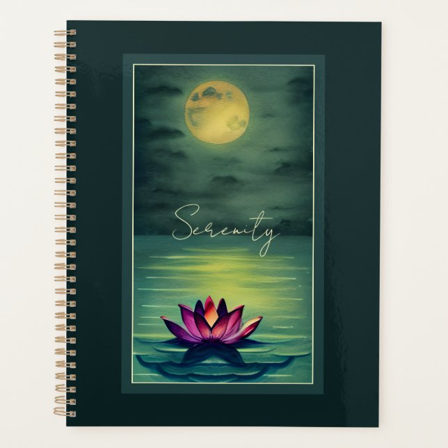 Serenity - Beautiful Lotus Flower and a Full Moon Planner (Front)