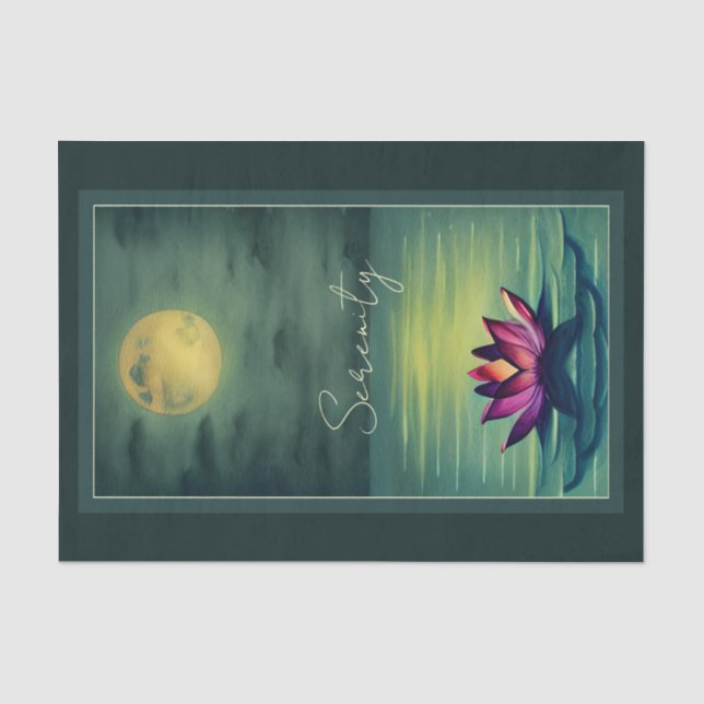 Serenity - Beautiful Lotus Flower and a Full Moon Tissue Paper (Front)