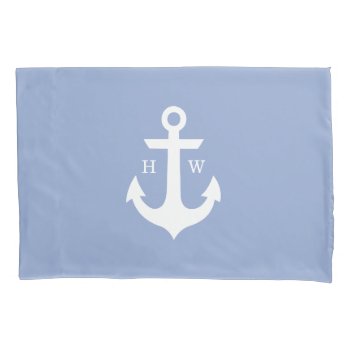 Serenity Blue 2-letter Anchor Monogram Pillowcase by heartlockedhome at Zazzle