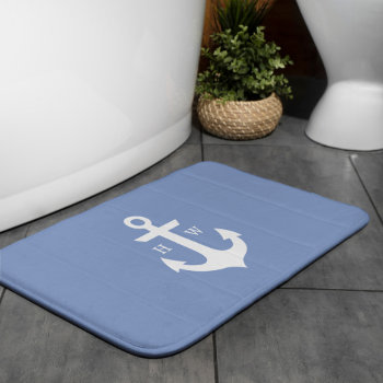 Serenity Blue Anchor Monogram Bathroom Mat by heartlockedhome at Zazzle