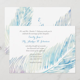 Serenity Blue and Purple Watercolor Feather Invitation