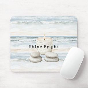 Serenity Blue Beach Ocean Candles Rocks Mouse Pad