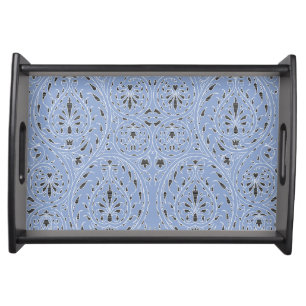Serenity Blue Gray and White Art Nouveau Pattern Serving Tray