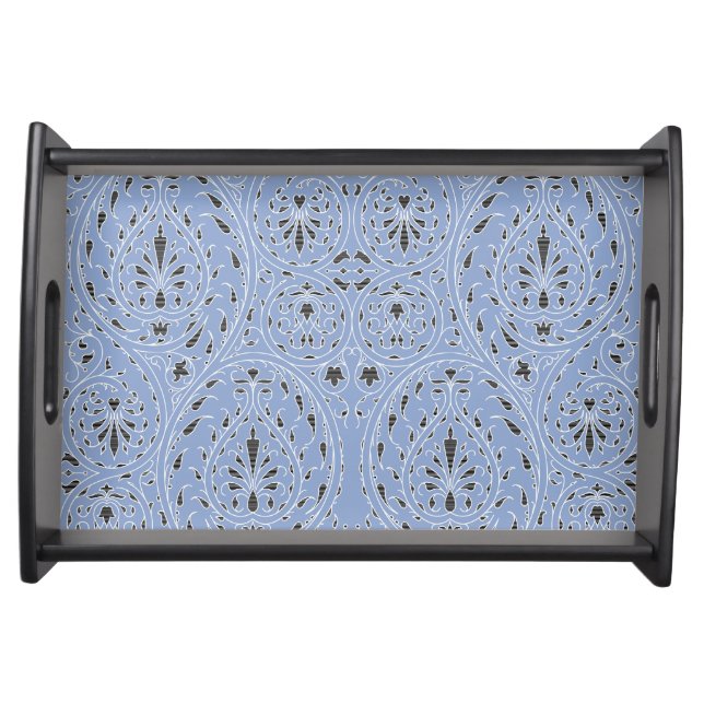 Serenity Blue Gray and White Art Nouveau Pattern Serving Tray (Front)