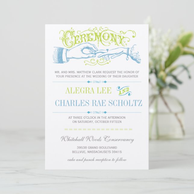 Serenity Blue Modern Vintage Typography Invite (Standing Front)