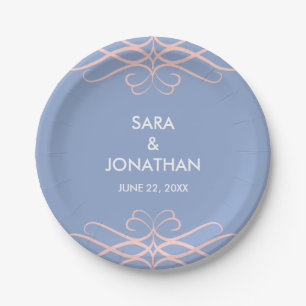 Serenity Blue, Rose Quartz Flourishes Wedding Paper Plates