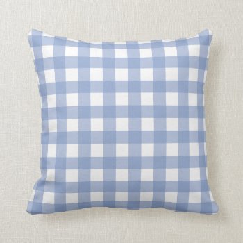 Serenity Blue & White Gingham Check Throw Pillow by StripyStripes at Zazzle