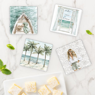 Serenity Calm Ocean Boat Blond Hair Coaster Set