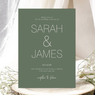 Serenity | Clean Typography in Pine Green Wedding Invitation