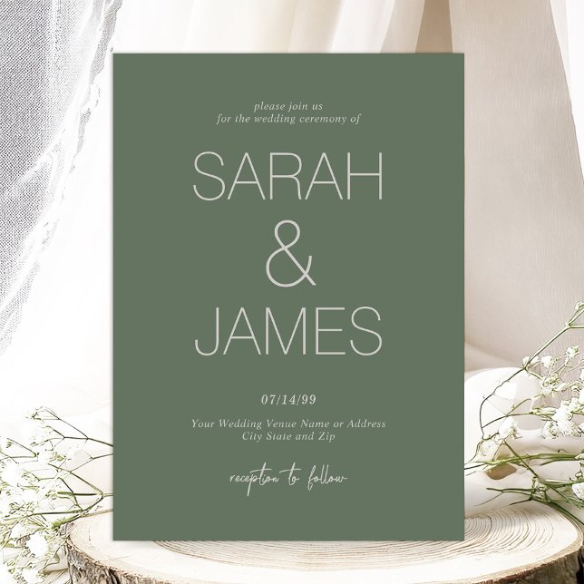 Serenity | Clean Typography in Pine Green Wedding Invitation (Introducing the Pine Green Colorway Simple Invitation from the Serenity Wedding Collection)