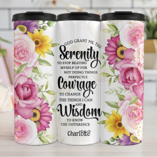 Serenity, Courage, Wisdom Floral Thermal Tumbler