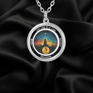 Serenity Customized Sobriety Milestone Gift Silver Plated Necklace