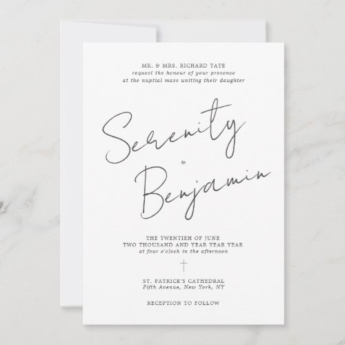 Serenity Elegant Calligraphy Catholic Wedding Invitation