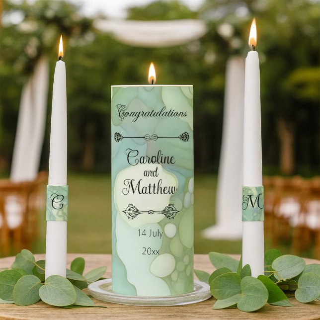 Serenity Green Organic Flowing Forms Bride Groom Unity Candle Set (Creator Uploaded)
