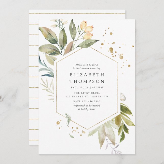 Serenity Greenery Geometric Bridal Shower Invitation (Front/Back)
