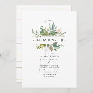 Serenity Greenery Geometric Celebration of Life Invitation