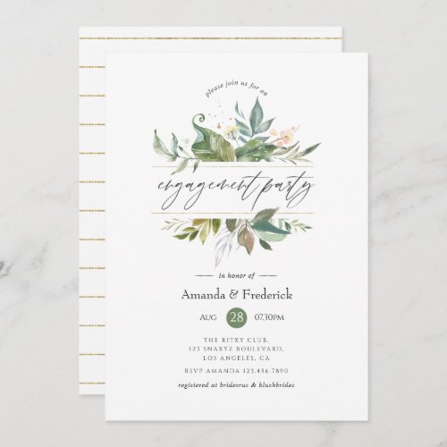 Serenity Greenery Geometric Engagement Party Invitation