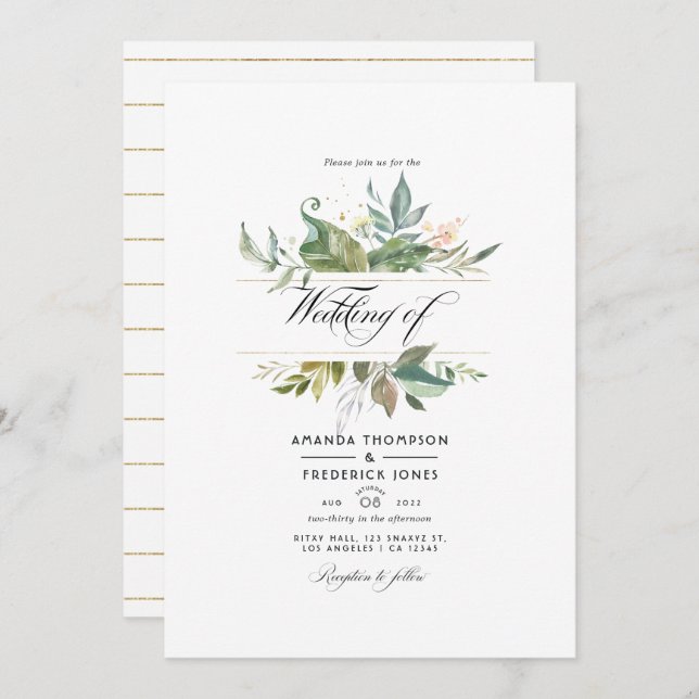 Serenity Greenery Geometric Wedding Photo Invitation (Front/Back)