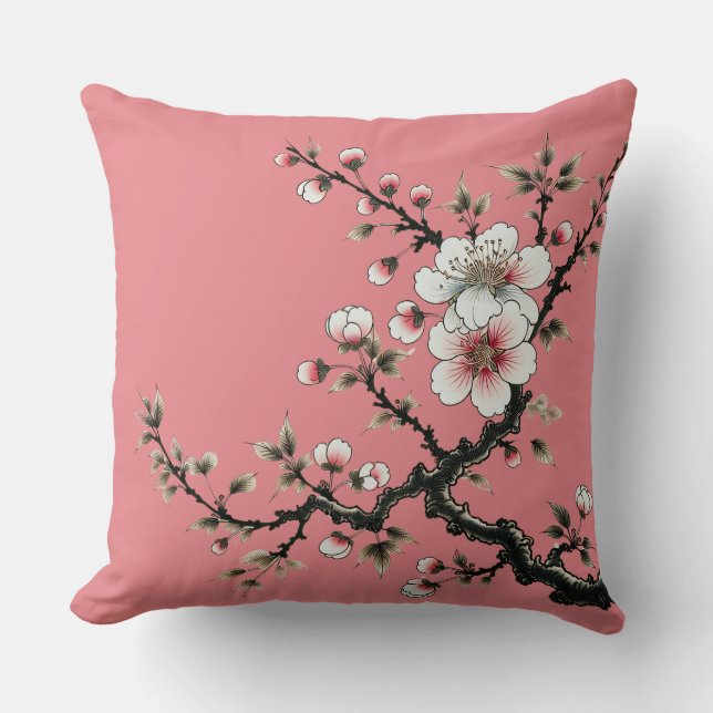 Serenity in Bloom Cherry Blossom Branch (pink) Throw Pillow (Front)