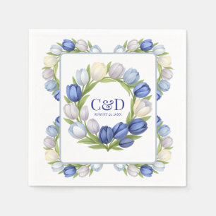 Serenity in Bloom Pastel Tulip Cobalt Blue Wedding Napkins