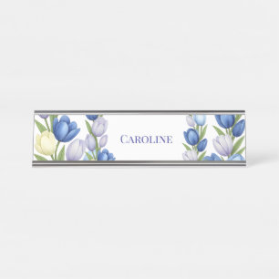 Serenity in Bloom Pastel Tulip Floral Home Decor Desk Name Plate