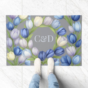 Serenity in Bloom Pastel Tulip Floral Home Decor Doormat