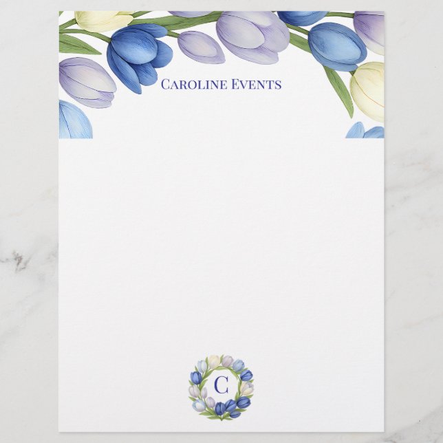 Serenity in Bloom Pastel Tulip Floral Home Decor Letterhead (Front)