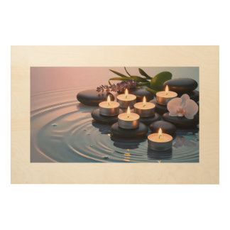 Serenity in Candlelight: A Tranquil Spa Setting Wood Wall Art