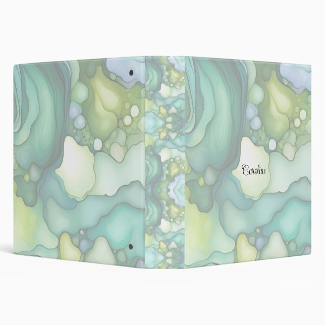 Serenity in Green Abstract Flowing Forms 3 Ring Binder (Background)