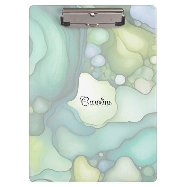 Serenity in Green Abstract Flowing Forms Clipboard (Front)