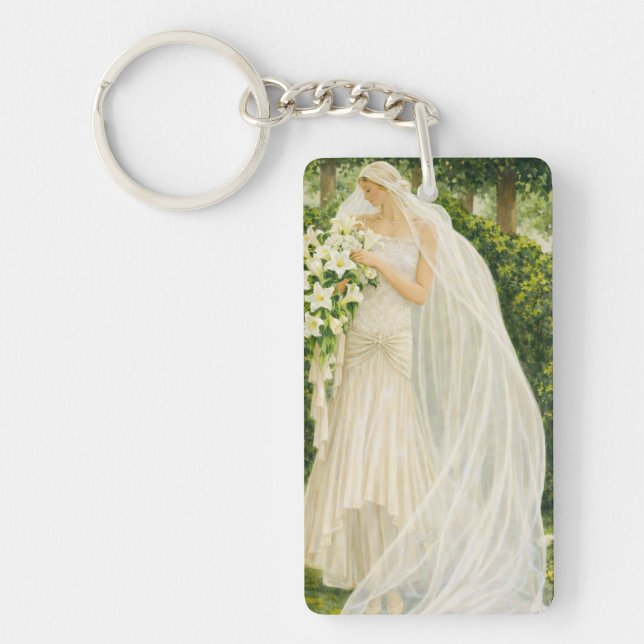Serenity in Ivory: A Bride in a Garden Reverie Keychain (Front)