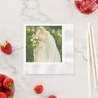 Serenity in Ivory: A Bride in a Garden Reverie Napkins