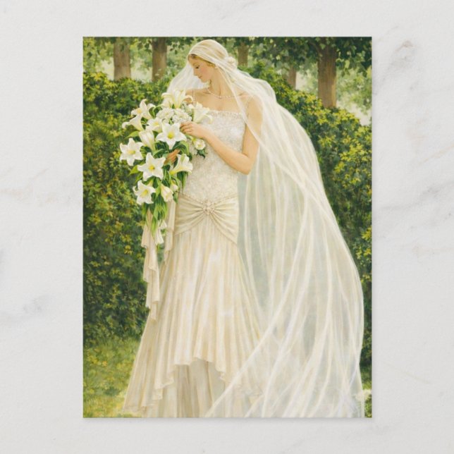 Serenity in Ivory: A Bride in a Garden Reverie Postcard (Front)