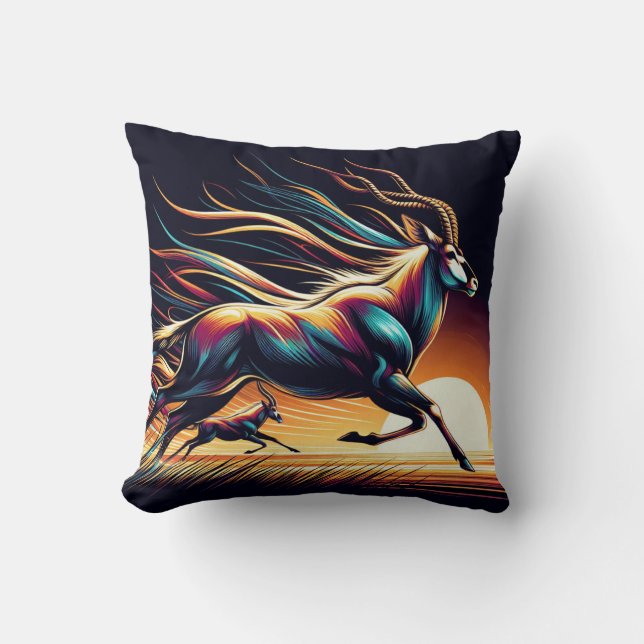 Serenity in Motion Antelope-Inspired Throw Pillow (Front)