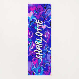 Serenity in Motion: Graffiti Hearts Vibrant Blue Yoga Mat