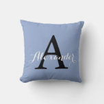 Serenity Light Blue Baby Boy Solid Color Monogram Throw Pillow at Zazzle