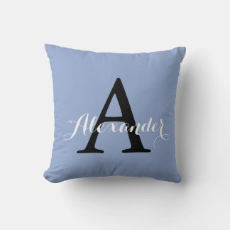 Serenity Light Blue Baby Boy Solid Color Monogram Throw Pillow