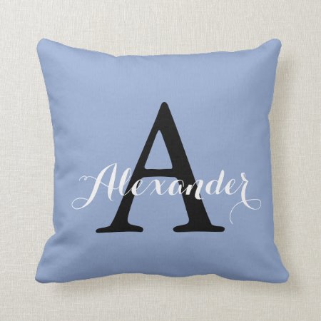 Serenity Light Blue Baby Boy Solid Color Monogram Throw Pillow