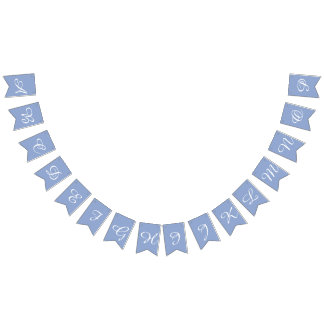 Serenity Light Blue & White Script Letters Custom Bunting Flags