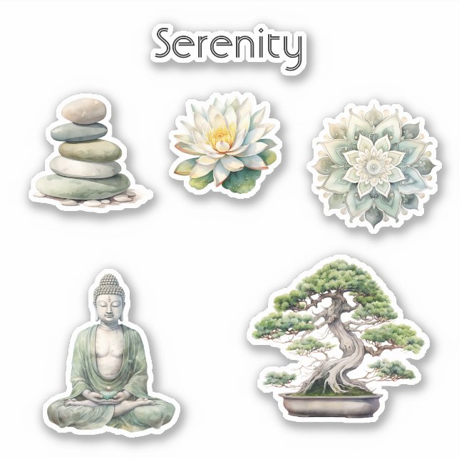 Serenity Lotus Flower Rocks Buddha Bonsai Tree Sticker (Front)