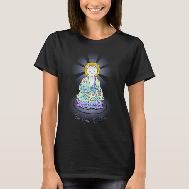 Serenity Meow Buddha Cat Lotus Shirt (Front)